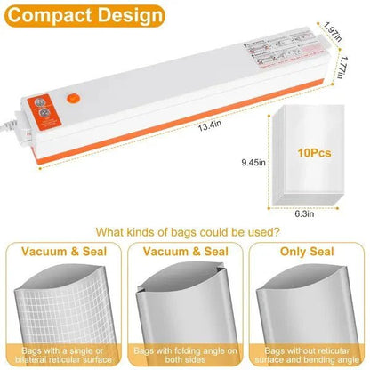 Food Vacuum Sealer Machine with Bags – 60kPa Auto Sealer, 3 Modes, Bag Roll Storage, Compact Kitchen Gift - GiftMira