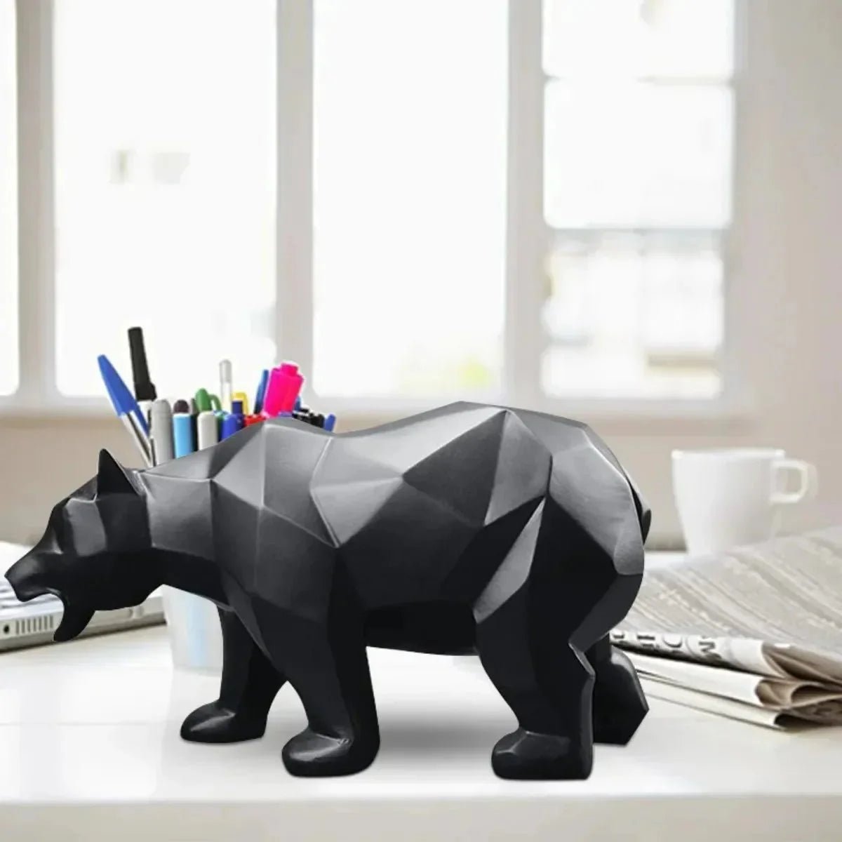 Geometric Bear Statue Resin Nordic Animal Sculpture Modern Home Office Decor Gift - GiftMira