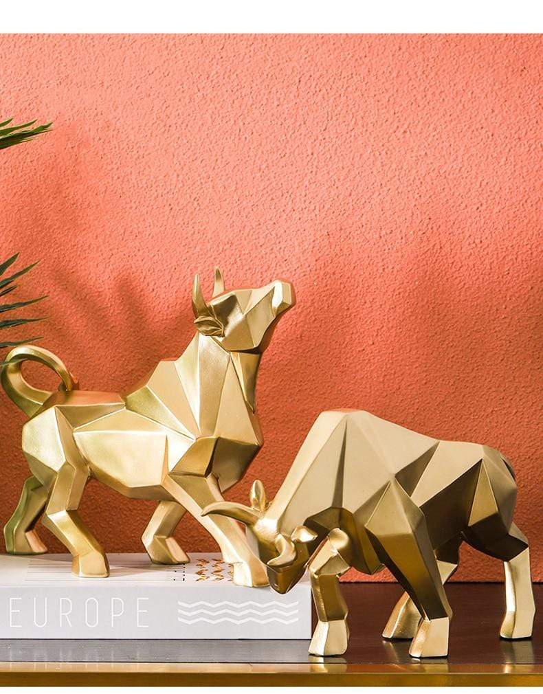 Geometric Bull Figurine Modern Abstract Bull Sculpture Home Office Desk Decor Gift - GiftMira