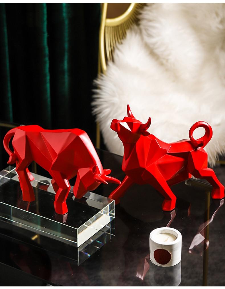 Geometric Bull Figurine Modern Abstract Bull Sculpture Home Office Desk Decor Gift - GiftMira