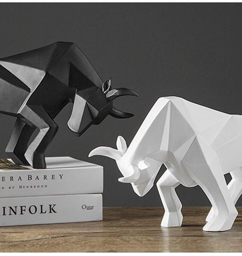 Geometric Bull Figurine Modern Abstract Bull Sculpture Home Office Desk Decor Gift - GiftMira