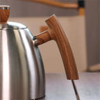 Gooseneck Pour Over Kettle 50oz 304 Stainless Steel Walnut Handle Minimalist Coffee Pot Gas Electric - GiftMira