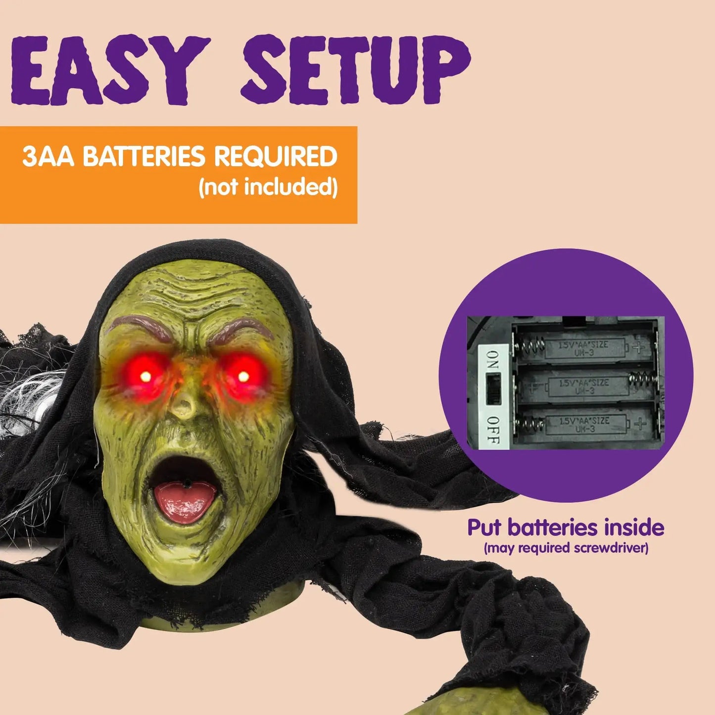Halloween Groundbreaker Zombie Yard Decoration with Sound, Flashing Eyes & Motion Effect Outdoor Scary Animatronic Prop - GiftMira