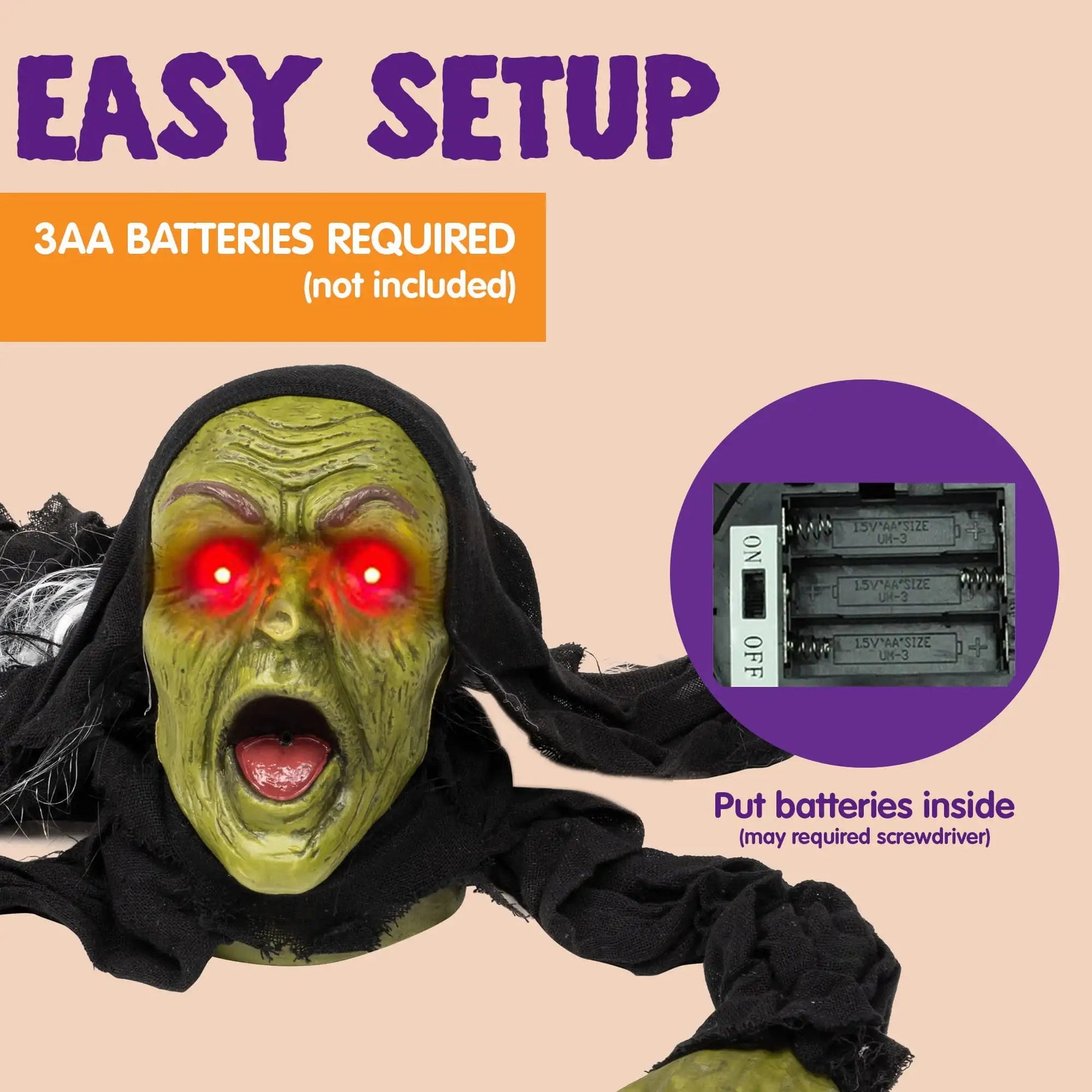 Halloween Groundbreaker Zombie Yard Decoration with Sound, Flashing Eyes & Motion Effect Outdoor Scary Animatronic Prop - GiftMira