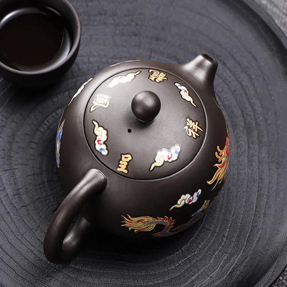 Hand - made Dragon & Phoenix Color - Changing Purple Clay Teapot | Traditional Zisha Art - GiftMira
