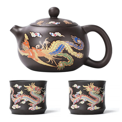 Hand - made Dragon & Phoenix Color - Changing Purple Clay Teapot | Traditional Zisha Art - GiftMira