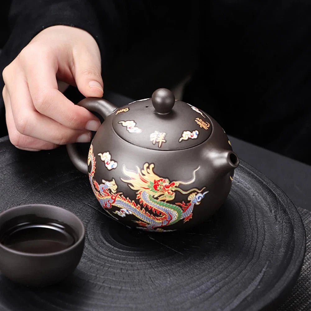 Hand - made Dragon & Phoenix Color - Changing Purple Clay Teapot | Traditional Zisha Art - GiftMira