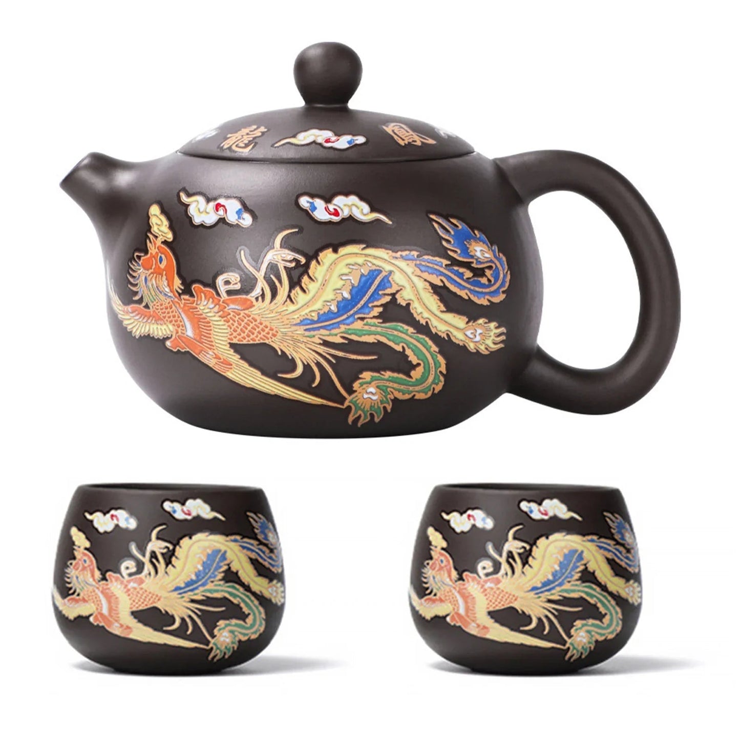 Hand - made Dragon & Phoenix Color - Changing Purple Clay Teapot | Traditional Zisha Art - GiftMira