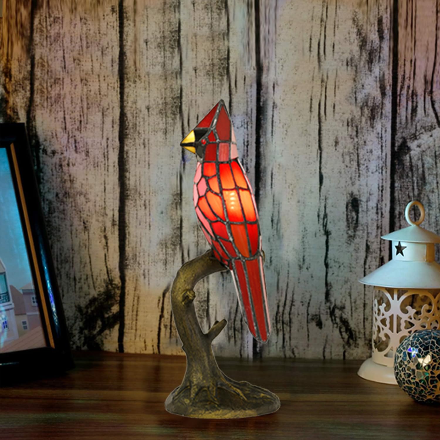 Handcrafted Colored Resin Bird Table Decor Lamp Stained Glass Effect Artistic Accent Light Home Gift - GiftMira