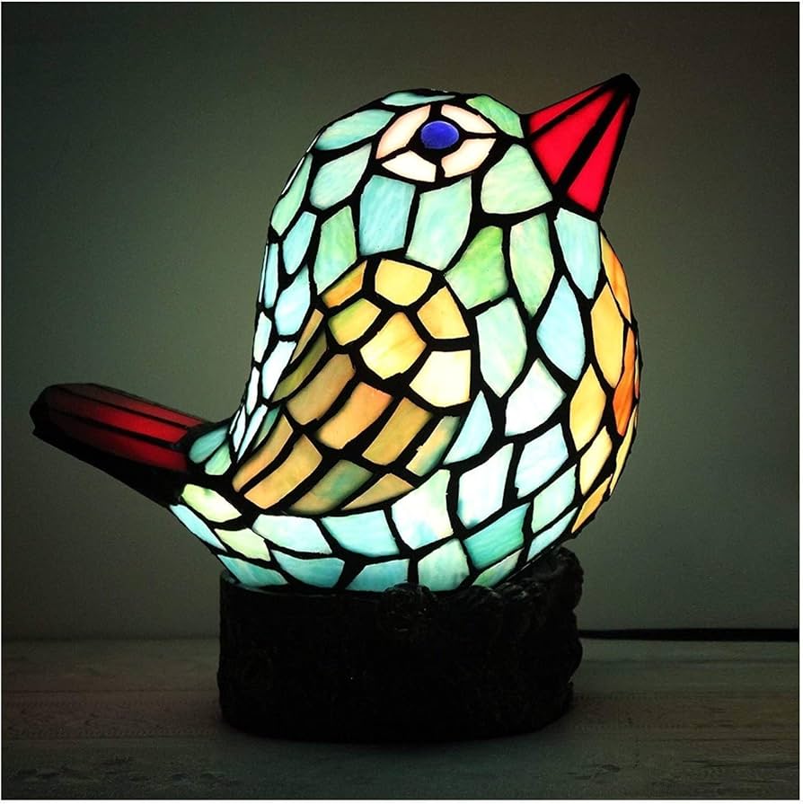Handcrafted Colored Resin Bird Table Decor Lamp Stained Glass Effect Artistic Accent Light Home Gift - GiftMira