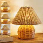 Handmade Bamboo Rattan Table Lamp Boho Wicker Woven Bedside Desk Accent Light Bedroom Nursery E26 - GiftMira