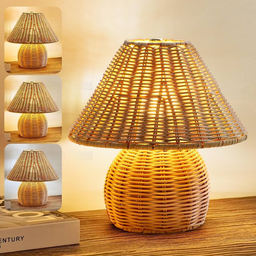 Handmade Bamboo Rattan Table Lamp Boho Wicker Woven Bedside Desk Accent Light Bedroom Nursery E26 - GiftMira