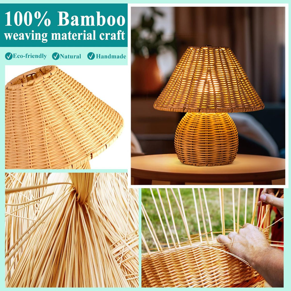 Handmade Bamboo Rattan Table Lamp Boho Wicker Woven Bedside Desk Accent Light Bedroom Nursery E26 - GiftMira