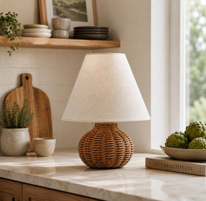 Handmade Bamboo Rattan Table Lamp Boho Wicker Woven Bedside Desk Accent Light Bedroom Nursery E26 - GiftMira