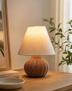 Handmade Bamboo Rattan Table Lamp Boho Wicker Woven Bedside Desk Accent Light Bedroom Nursery E26 - GiftMira