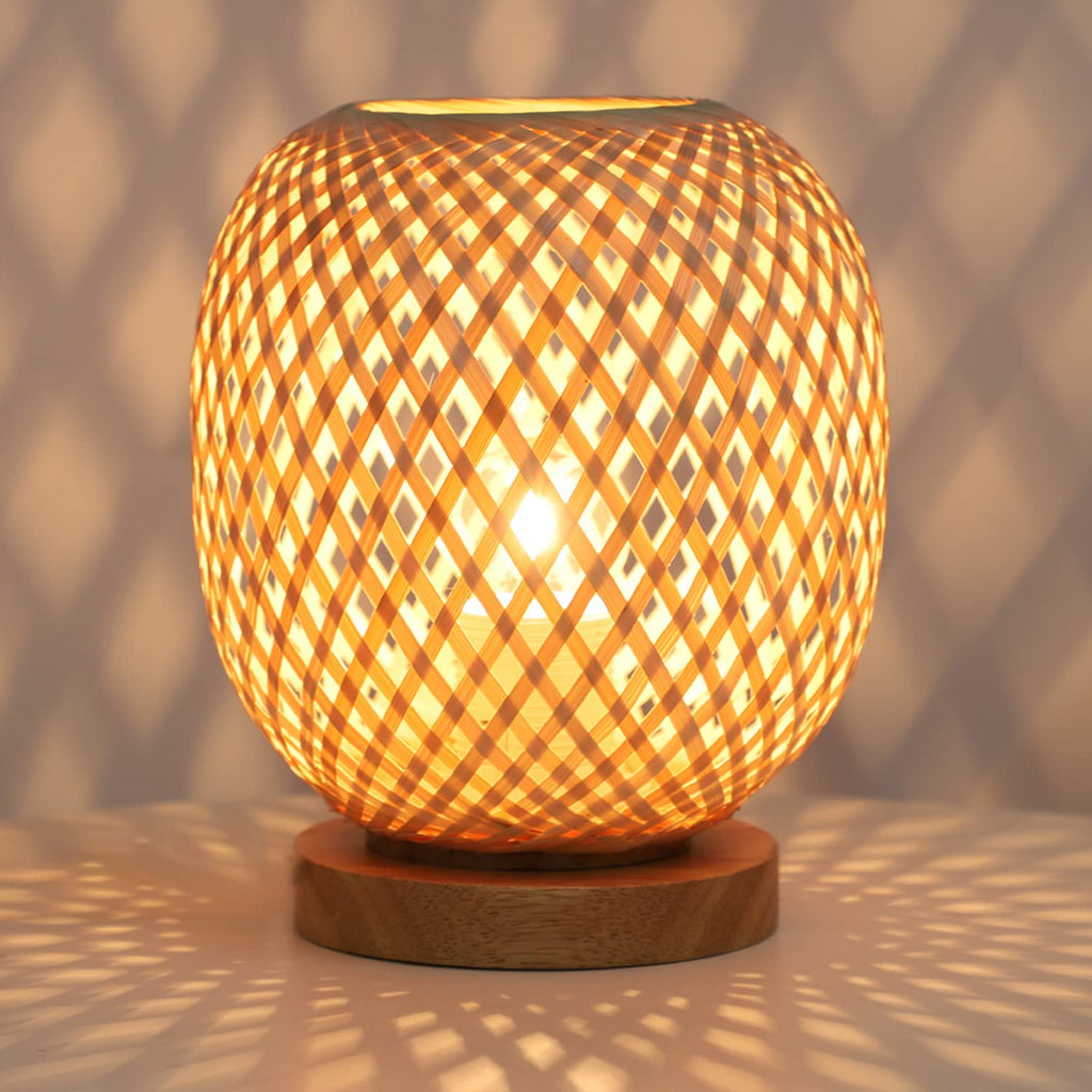 Handmade Bamboo Rattan Table Lamp Boho Wicker Woven Bedside Desk Accent Light Bedroom Nursery E26 - GiftMira
