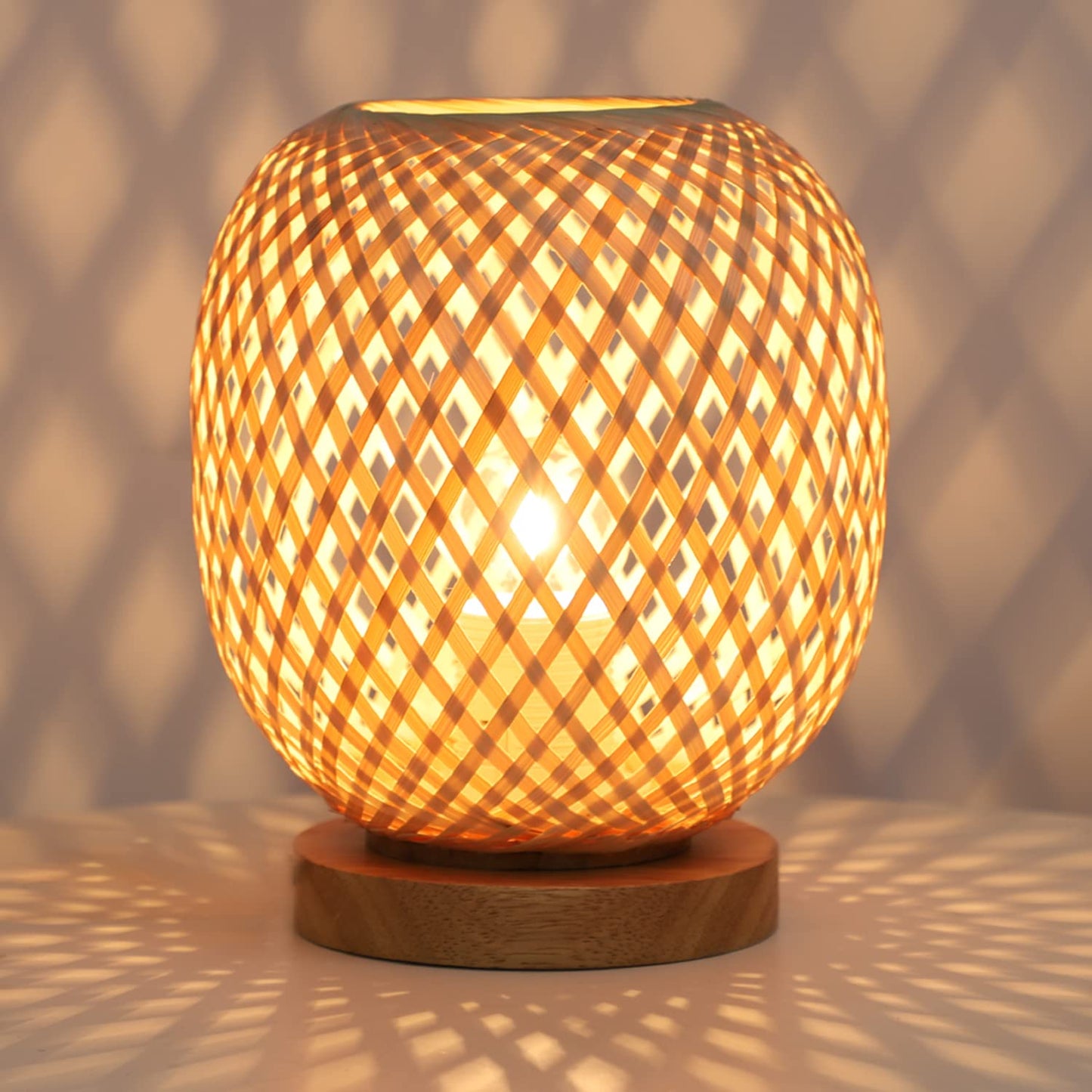 Handmade Bamboo Rattan Table Lamp Boho Wicker Woven Bedside Desk Accent Light Bedroom Nursery E26 - GiftMira