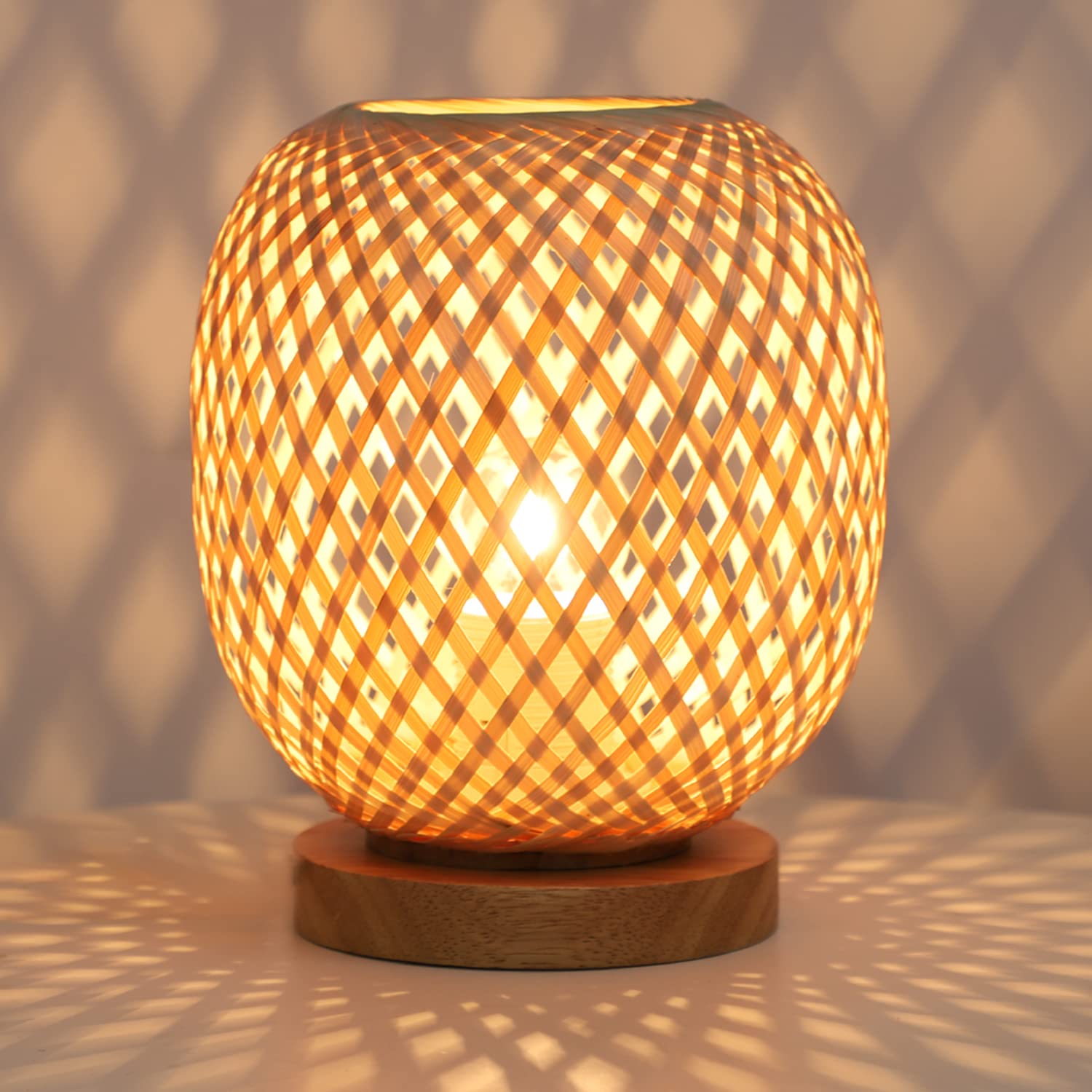 Handmade Bamboo Rattan Table Lamp Boho Wicker Woven Bedside Desk Accent Light Bedroom Nursery E26 - GiftMira