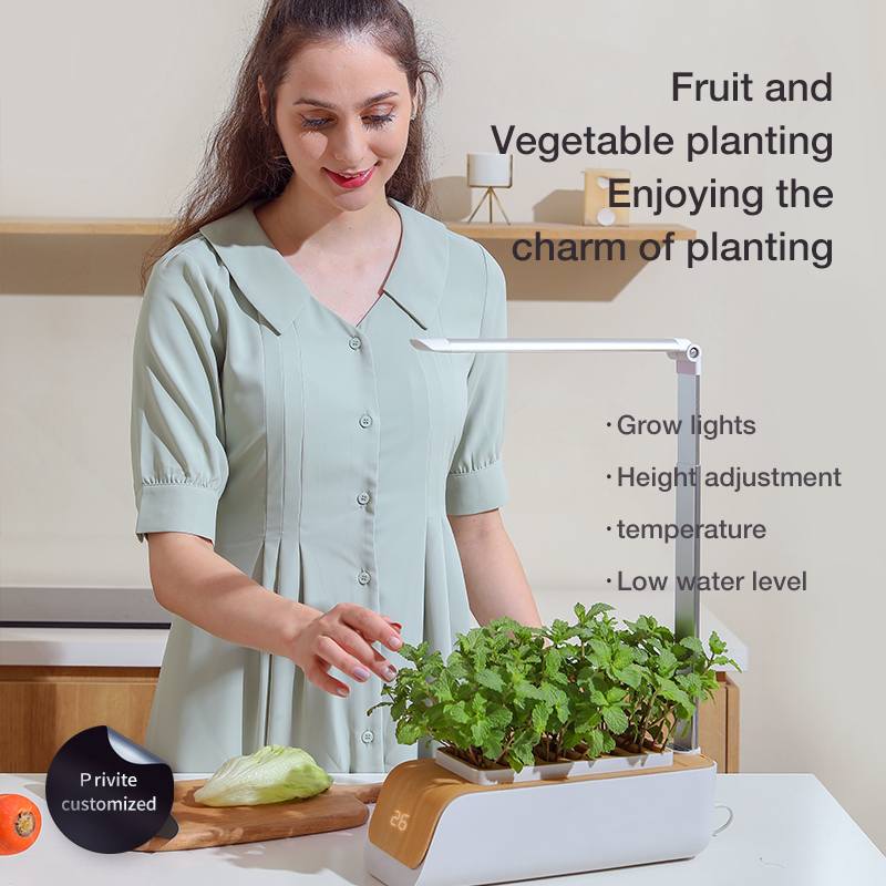 Indoor Herb Garden Hydroponic Kit 12 - Pod – Smart LED Grow Light, Auto Timer, Basil Mint Cilantro Gift With Bambo Finishing - GiftMira