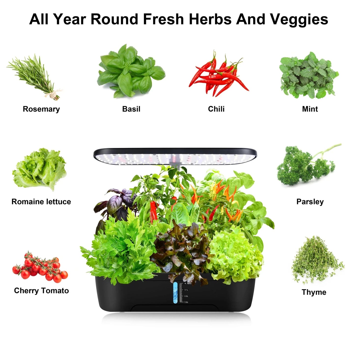 Indoor Herb Garden Hydroponic Kit 12 - Pod – Smart LED Grow Light, Auto Timer, Basil Mint Cilantro Home Gift - GiftMira