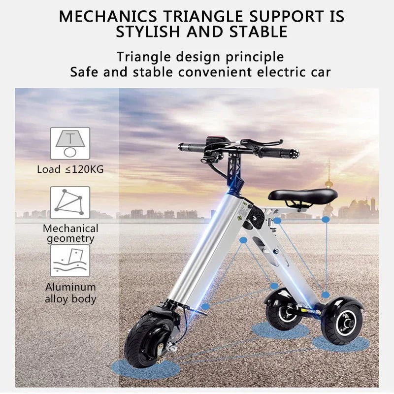 K7S Mini Foldable 3 - Wheel Electric Scooter – 250W, 36V 7.8Ah Battery, 3 - Speed, Reverse, 15 MPH, Teens & Adults - GiftMira