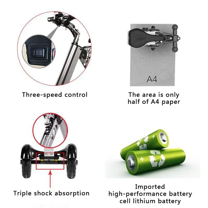 K7S Mini Foldable 3 - Wheel Electric Scooter – 250W, 36V 7.8Ah Battery, 3 - Speed, Reverse, 15 MPH, Teens & Adults - GiftMira