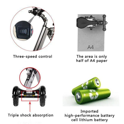 K7S Mini Foldable 3 - Wheel Electric Scooter – 250W, 36V 7.8Ah Battery, 3 - Speed, Reverse, 15 MPH, Teens & Adults - GiftMira