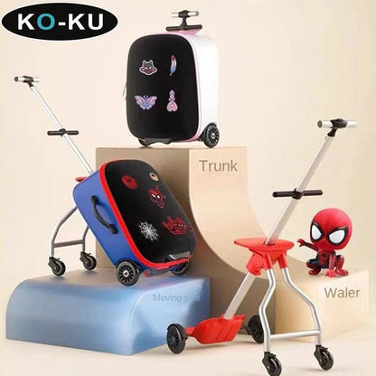 KO - KU Kid’s Multifunctional Detachable Suitcase & Stroller – 20 - Inch Ride - On Travel Luggage with Guardrail - GiftMira