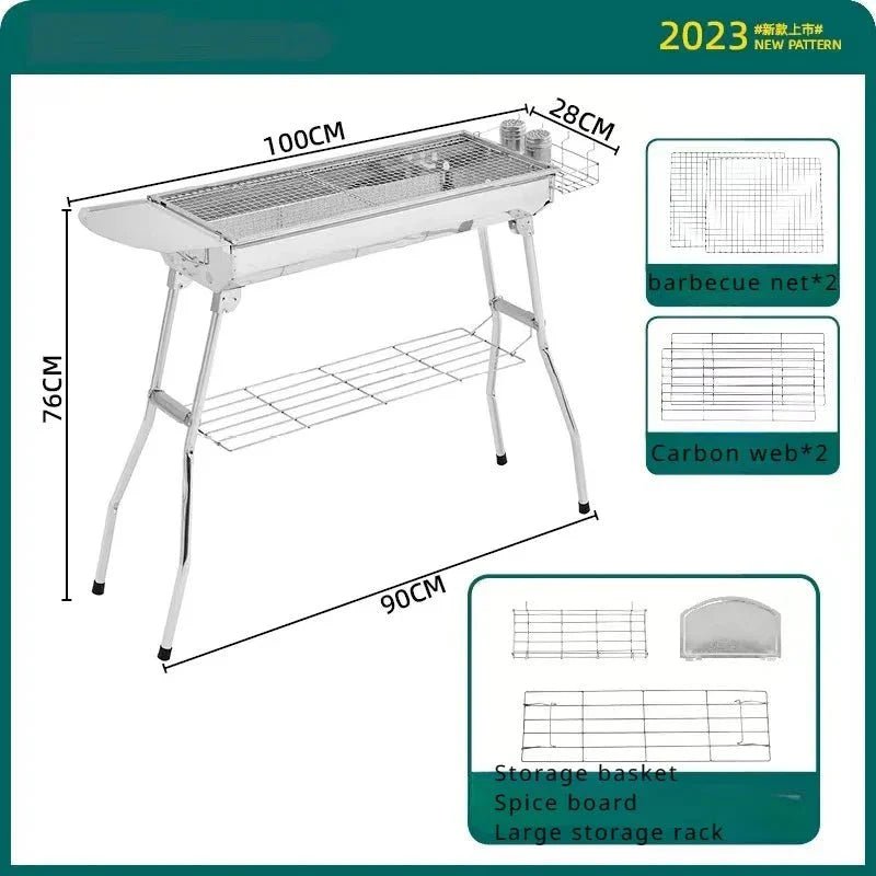 Large Stainless Steel Charcoal BBQ Grill Portable Folding Barbecue Cooker Outdoor Picnic Barbeque - GiftMira