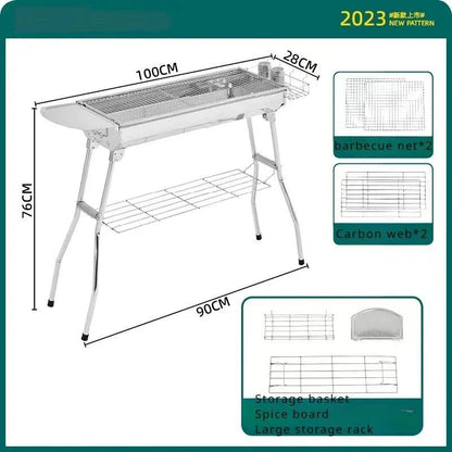 Large Stainless Steel Charcoal BBQ Grill Portable Folding Barbecue Cooker Outdoor Picnic Barbeque - GiftMira