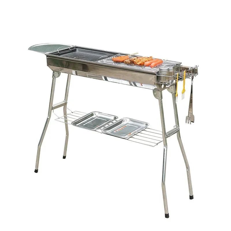 Large Stainless Steel Charcoal BBQ Grill Portable Folding Barbecue Cooker Outdoor Picnic Barbeque - GiftMira