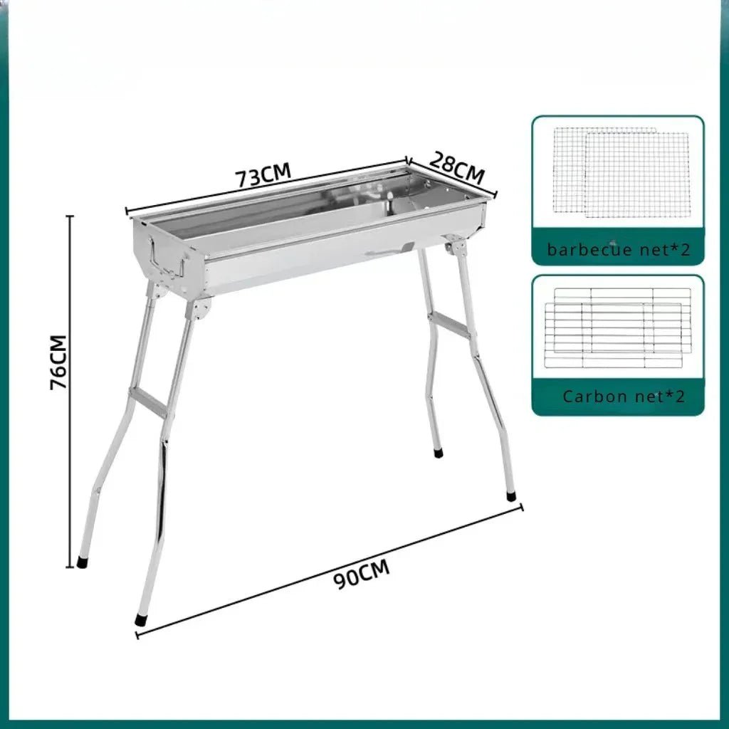 Large Stainless Steel Charcoal BBQ Grill Portable Folding Barbecue Cooker Outdoor Picnic Barbeque - GiftMira
