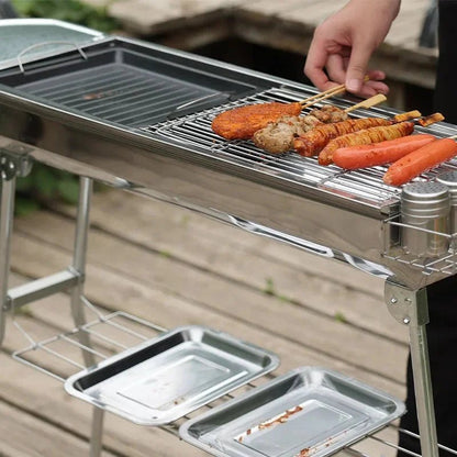 Large Stainless Steel Charcoal BBQ Grill Portable Folding Barbecue Cooker Outdoor Picnic Barbeque - GiftMira