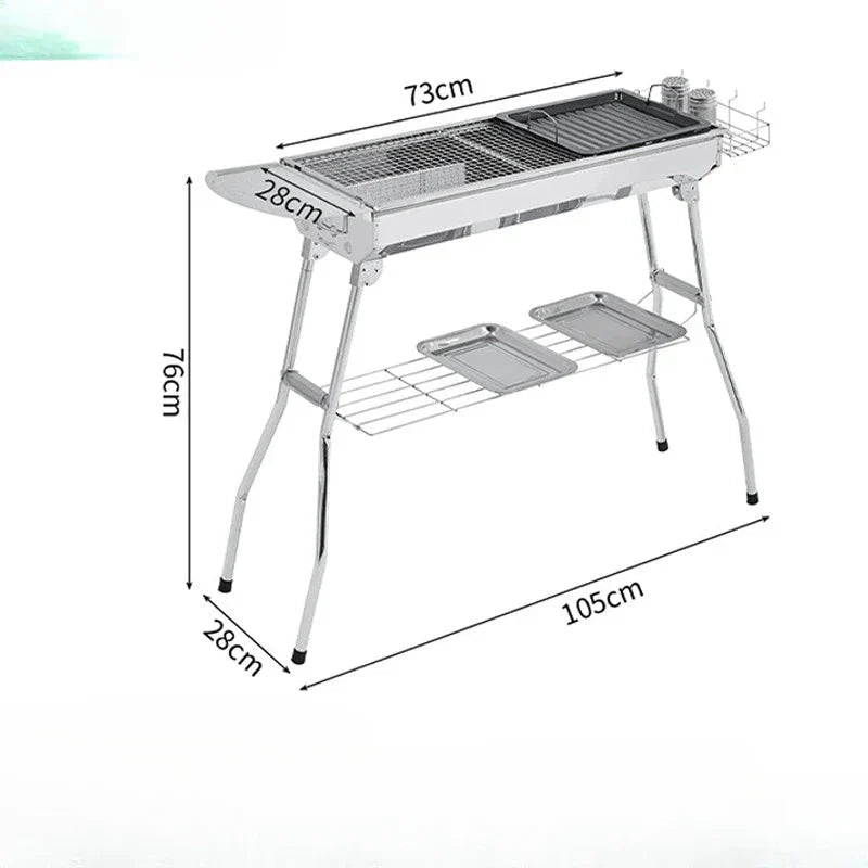 Large Stainless Steel Charcoal BBQ Grill Portable Folding Barbecue Cooker Outdoor Picnic Barbeque - GiftMira