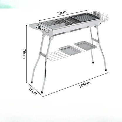 Large Stainless Steel Charcoal BBQ Grill Portable Folding Barbecue Cooker Outdoor Picnic Barbeque - GiftMira