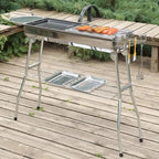 Large Stainless Steel Charcoal BBQ Grill Portable Folding Barbecue Cooker Outdoor Picnic Barbeque - GiftMira