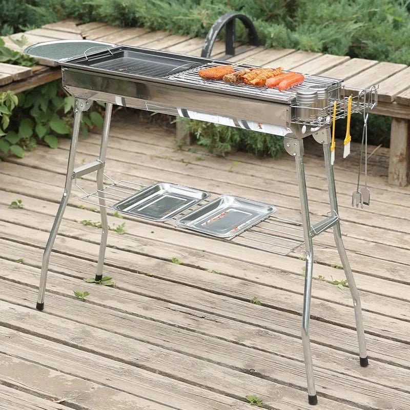Large Stainless Steel Charcoal BBQ Grill Portable Folding Barbecue Cooker Outdoor Picnic Barbeque - GiftMira
