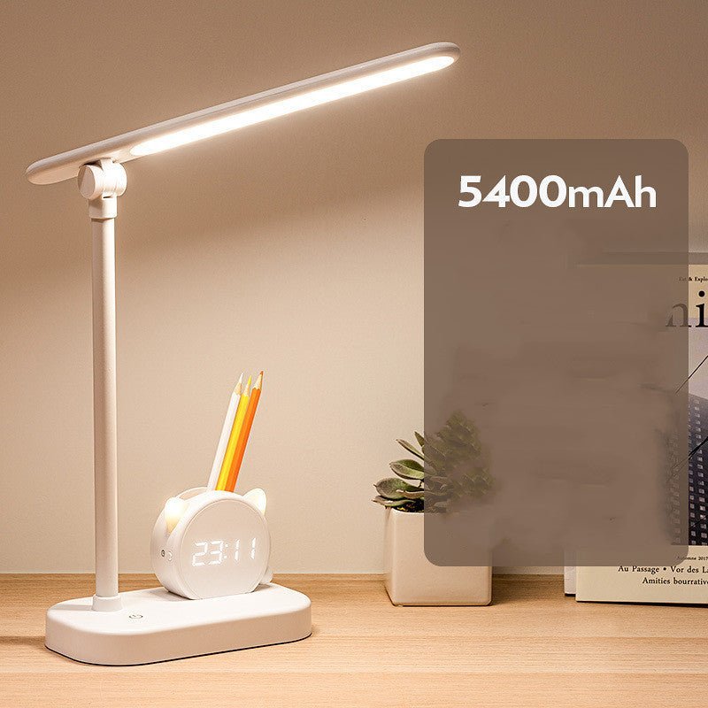 LED Desk Lamp with Pen Holder & Digital Clock, USB Charging Eye Protection Table Lamp for Bedroom Bedside Study Light - GiftMira