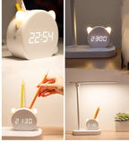 LED Desk Lamp with Pen Holder & Digital Clock, USB Charging Eye Protection Table Lamp for Bedroom Bedside Study Light - GiftMira