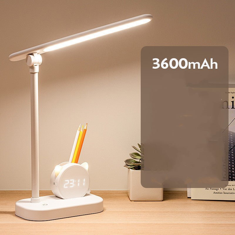 LED Desk Lamp with Pen Holder & Digital Clock, USB Charging Eye Protection Table Lamp for Bedroom Bedside Study Light - GiftMira