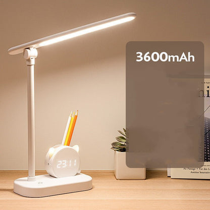 LED Desk Lamp with Pen Holder & Digital Clock, USB Charging Eye Protection Table Lamp for Bedroom Bedside Study Light - GiftMira