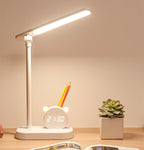 LED Desk Lamp with Pen Holder & Digital Clock, USB Charging Eye Protection Table Lamp for Bedroom Bedside Study Light - GiftMira