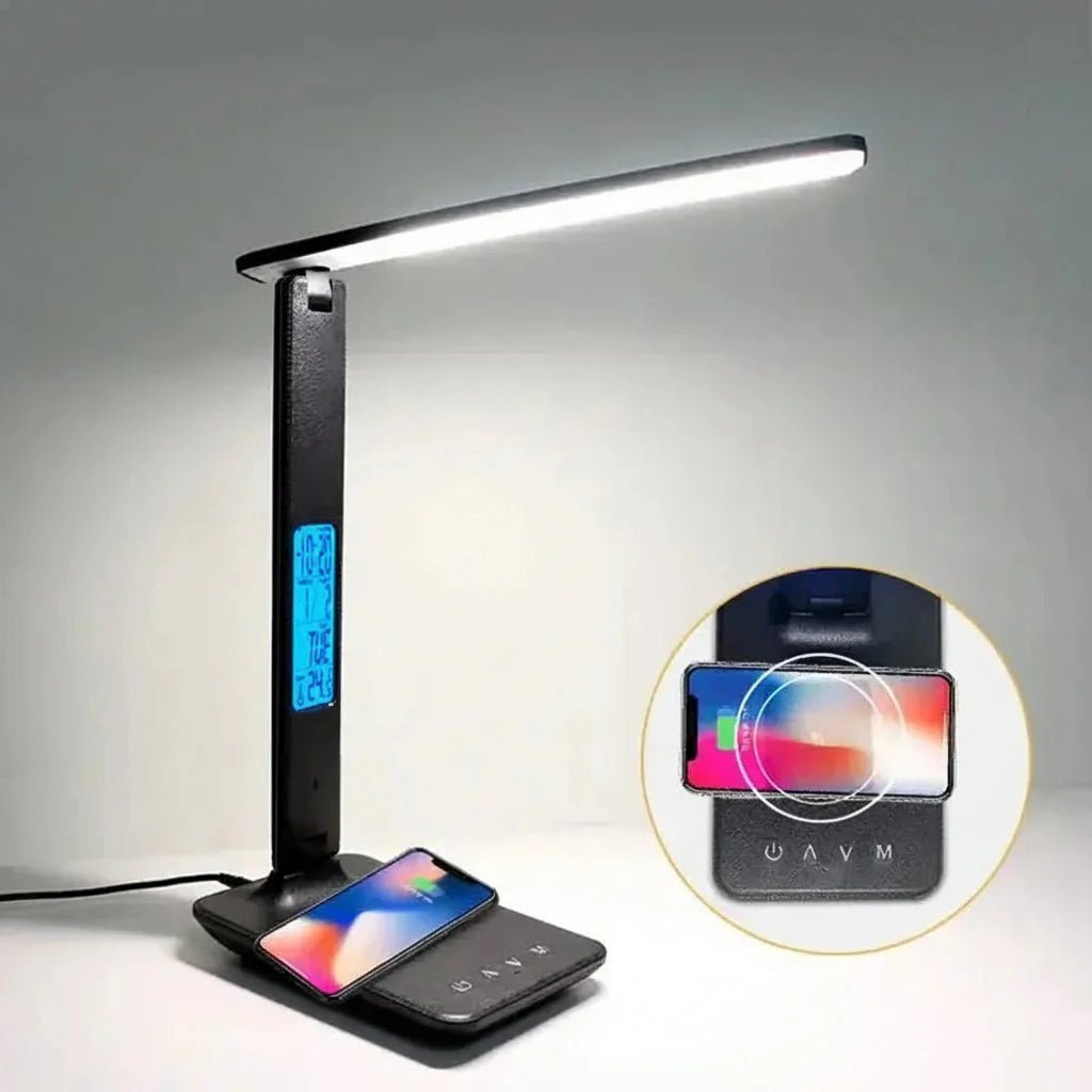 LED Desk Lamp with Wireless Charging – 10W Qi Fast Charge Dimmable Touch Control USB Port Clock - GiftMira