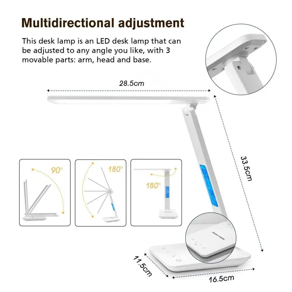 LED Desk Lamp with Wireless Charging – 10W Qi Fast Charge Dimmable Touch Control USB Port Clock - GiftMira
