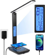 LED Desk Lamp with Wireless Charging – 10W Qi Fast Charge Dimmable Touch Control USB Port Clock - GiftMira