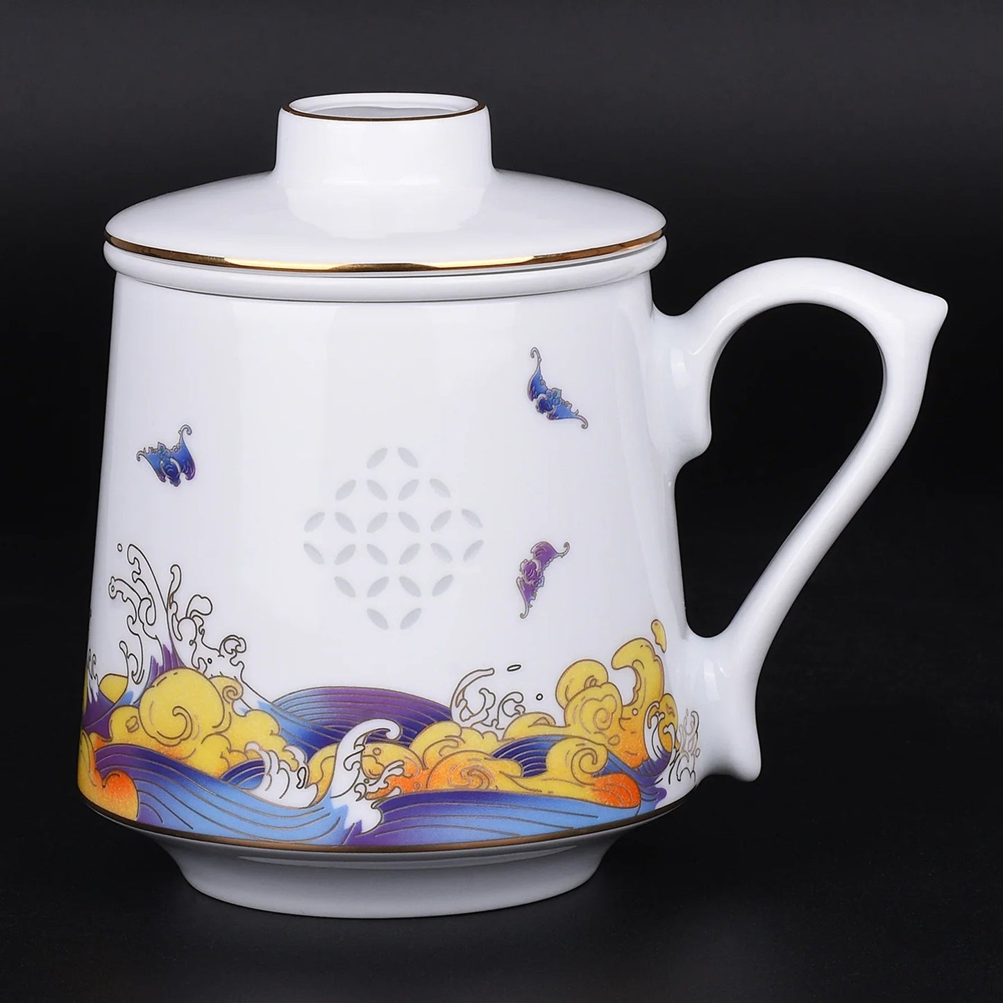 LIANHUA POTTERY Handcrafted Linglong Porcelain Mug with Tea Strainer - GiftMira