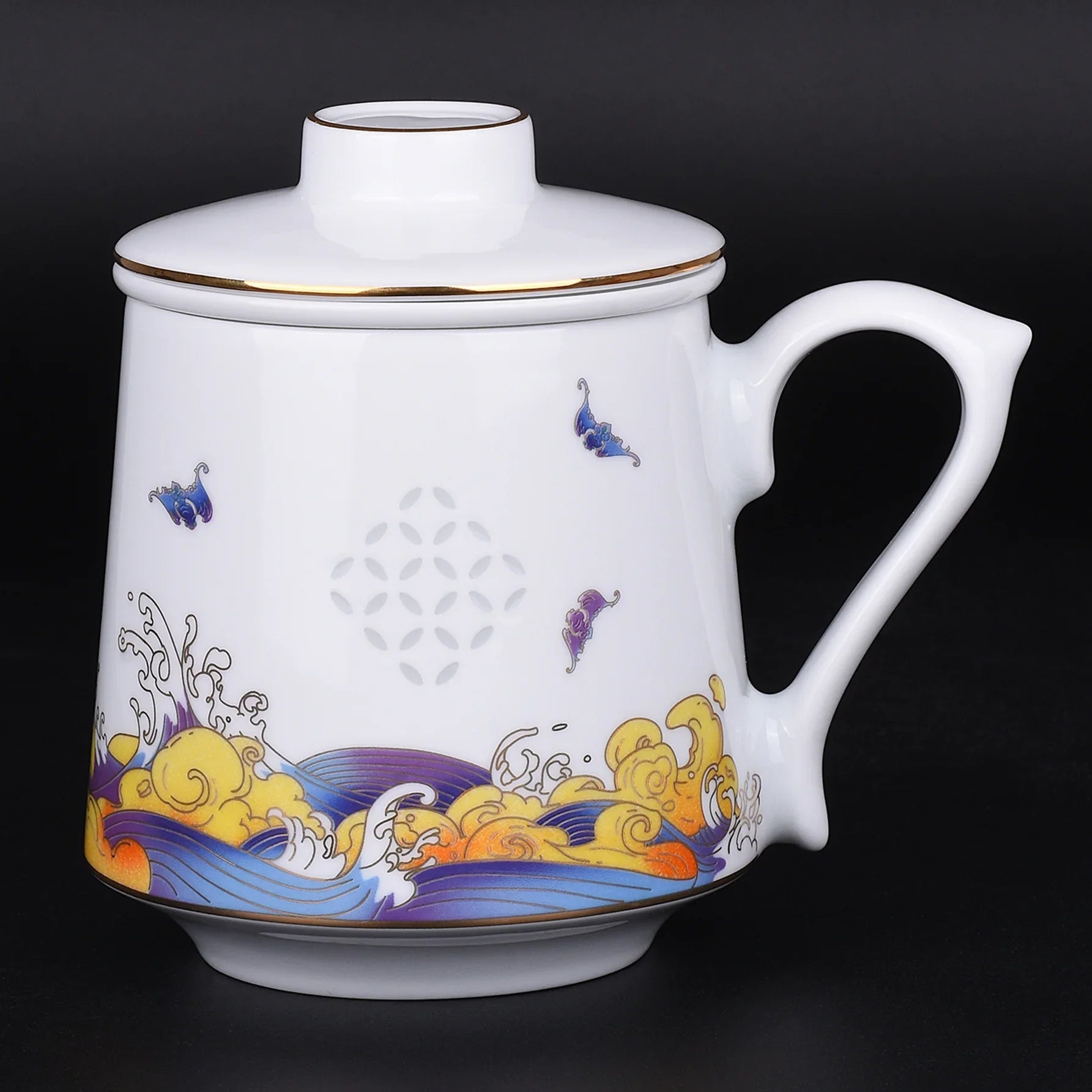 LIANHUA POTTERY Handcrafted Linglong Porcelain Mug with Tea Strainer - GiftMira
