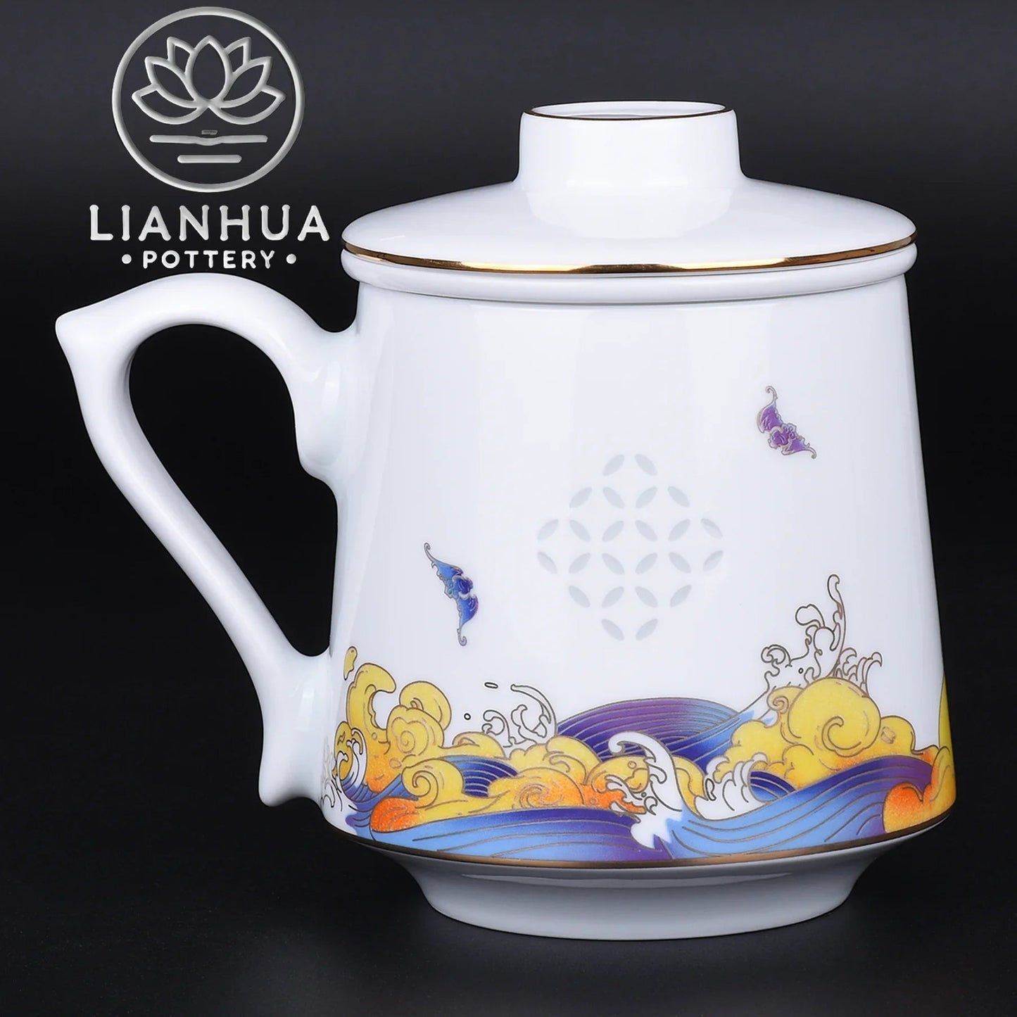 LIANHUA POTTERY Handcrafted Linglong Porcelain Mug with Tea Strainer - GiftMira