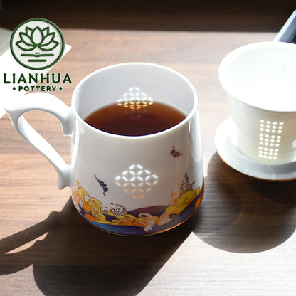LIANHUA POTTERY Handcrafted Linglong Porcelain Mug with Tea Strainer - GiftMira