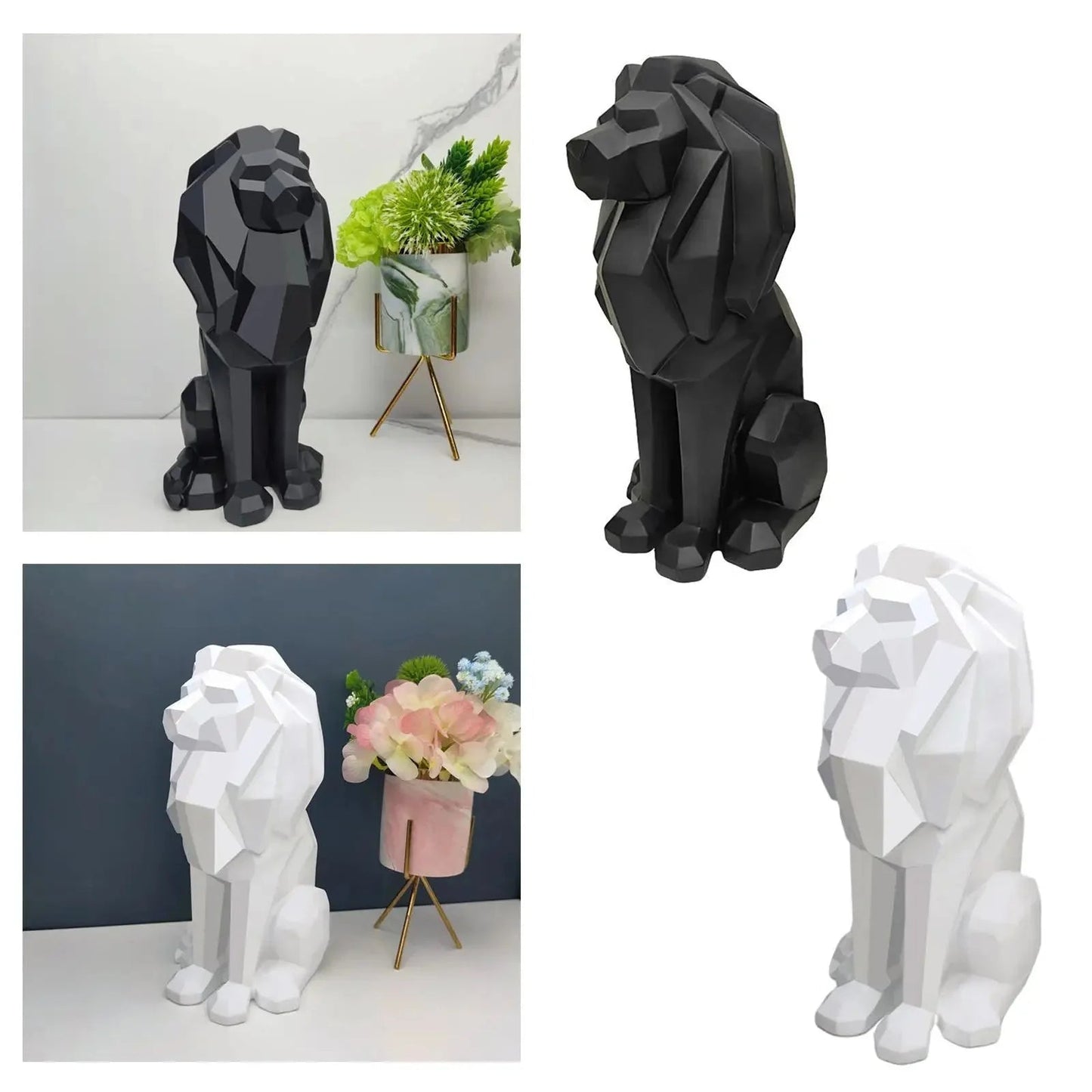 Lion Figurine Nordic Style Animal Sculpture Resin Lion Statue Home Office Garden Decor Gift - GiftMira
